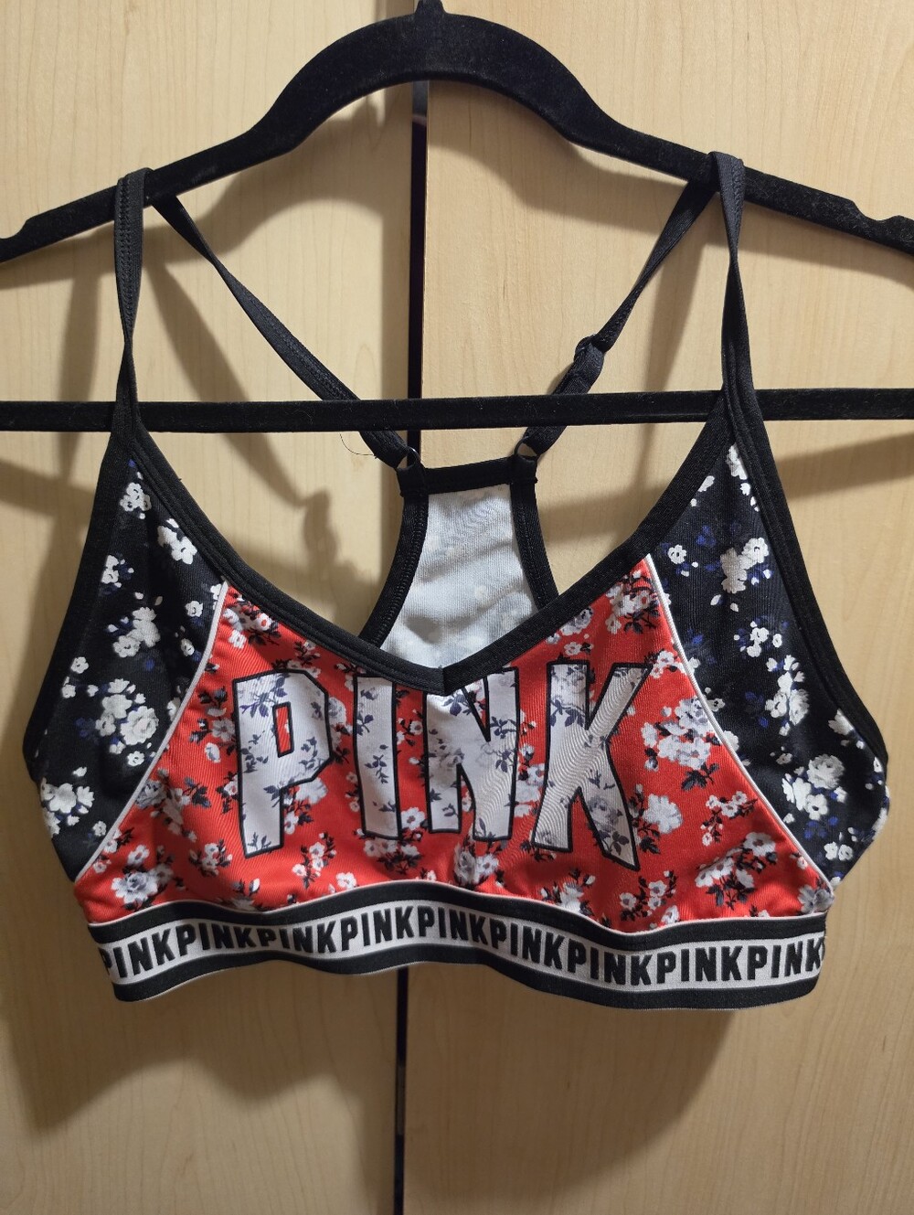PINK Victoria's Secret Red Floral Logo Sports Bralette